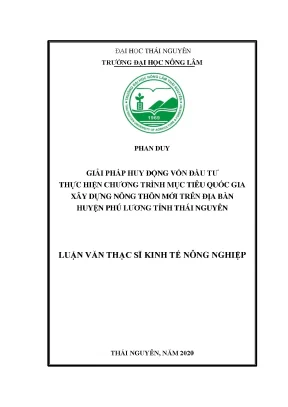 Luận văn thạc sĩ giải pháp huy động vốn đầu tư thực hiện chương trình mục tiêu quốc gia xây dựng nông thôn mới trên địa bàn huyện phú lương tỉnh thái nguyên