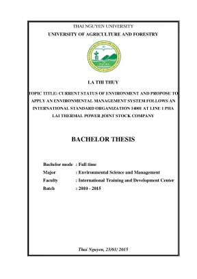 Luận văn thạc sĩ current status of environment and propose to apply an environmental management system follows an international standard organization 14001 at line 1 pha lai