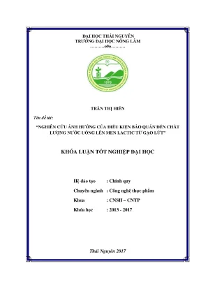 Luận văn nghiên cứu ảnh hưởng của điều kiện bảo quản đến chất lượng nước uống lên men lactic từ gạo lứt
