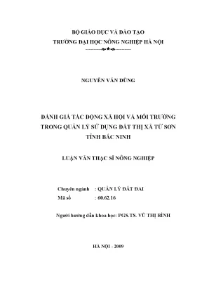 Luận văn tốt nghiệp đánh giá tác động xã hội và môi trường trong quản lý sử dụng đất thị xã từ sơn tỉnh bắc ninh