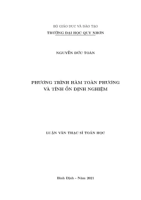 Luận văn thạc sĩ phương trình hàm toàn phương và tính ổn định nghiệm
