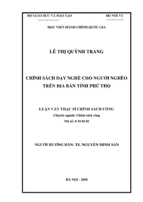 Luận văn thạc sĩ chính sách dạy nghề cho người nghèo trên địa bàn tỉnh phú thọ