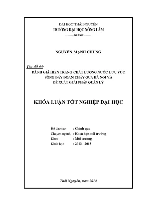 Luận văn thạc sĩ đánh giá hiện trạng chất lượng nước lưu vực sông đáy đoạn chảy qua hà nội và đề xuất giải pháp quản lý