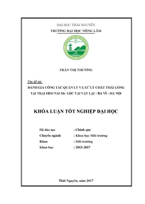 Luận văn đánh giá công tác quản lý và xử lý chất thải lỏng tại trại heo nái mr lộc tại xã vật lại ba vì hà nội