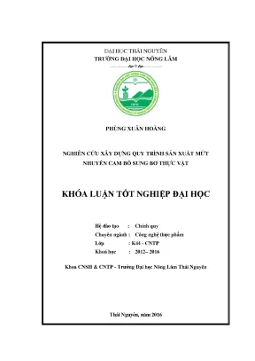 Luận văn thạc sĩ nghiên cứu xây dựng quy trình sản xuất mứt nhuyễn cam bổ sung bơ thực vật