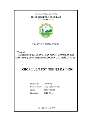 Luận văn thạc sĩ nghiên cứu khả năng nhân nhanh giống lan hài giáp paphiopedilum malipoense bằng phương pháp in vitro