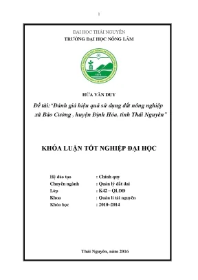 Luận văn thạc sĩ đánh giá hiệu quả sử dụng đất nông nghiệp xã bảo cường huyện định hóa tỉnh thái nguyên