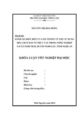 Luận văn thạc sĩ đánh giá hiểu biết của người dân về việc sử dụng hóa chất bảo vệ thực vật trong nông nghiệp tại xã nghi thái huyện nghi lộc tỉnh nghệ an