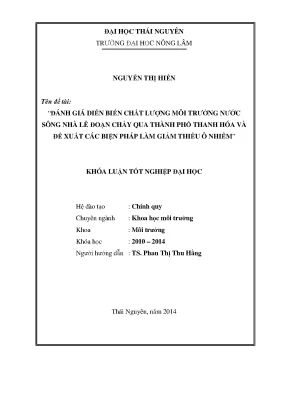 Luận văn thạc sĩ đánh giá diễn biến chất lượng môi trường nước sông nhà lê đoạn chảy qua thành phố thanh hóa và đề xuất các giải pháp giảm thiểu ô nhiễm