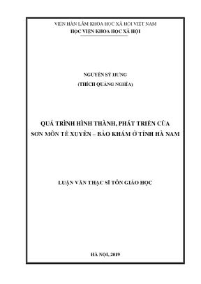 Luận văn thạc sĩ quá trình hình thành phát triển của sơn môn tế xuyên bảo khám ở tỉnh hà nam