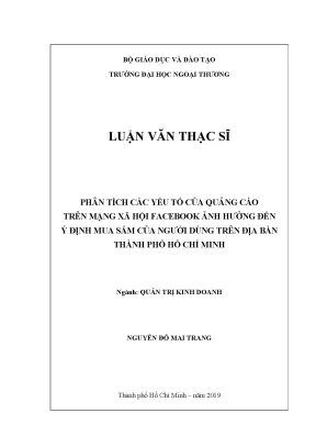 Luận văn thạc sĩ phân tích các yếu tố của quảng cáo trên mạng xã hội facebook ảnh hưởng đến ý định mua sắm của người dùng trên địa bàn thành phố hồ chí minh