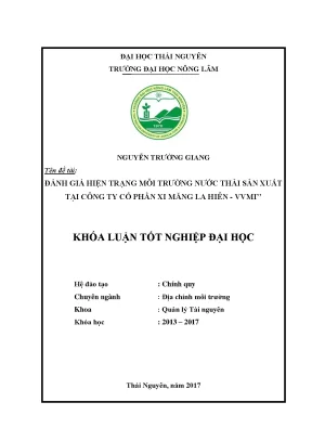 Luận văn đánh giá hiện trạng môi trường nước thải sản xuất tại công ty cổ phần xi măng la hiên vvmi