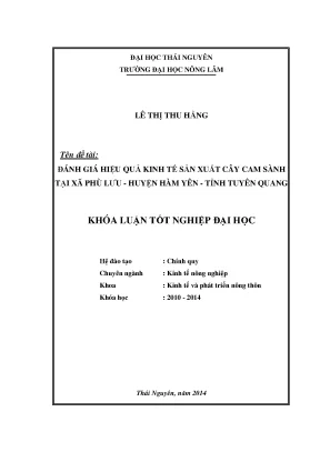 Luận văn thạc sĩ đánh giá hiệu quả kinh tế sản xuất cây cam sành tại xã phù lưu huyện hàm yên tỉnh tuyên quang