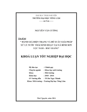 Luận văn thạc sĩ đánh giá hiện trạng và đề xuất giải pháp xử lý nước thải sinh hoạt tại xã bình sơn lục nam bắc giang