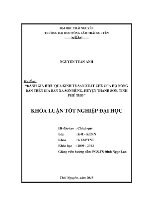 Luận văn thạc sĩ đánh giá hiệu quả kinh tế sản xuất chè của hộ nông dân trên địa bàn xã sơn hùng huyện thanh sơn tỉnh phú thọ