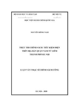 Luận văn thạc sĩ thực thi chính sách tiết kiệm điện trên địa bàn quận nam từ liêm thành phố hà nội
