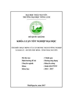 Luận văn tìm hiểu hoạt động của cán bộ phụ trách nông nghiệp xã bảo lý huyên phú bình tỉnh thái nguyên