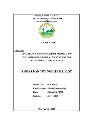 Luận văn thạc sĩ thực trạng và một số giải pháp nhằm xóa đói giảm nghèo cho người dân tại xã thiện long huyện bình gia tỉnh lạng sơn