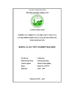 Luận văn thạc sĩ nghiên cứu nhiệm vụ vai trò chức năng của cán bộ phòng kinh tế hạ tầng huyện đồng hỷ tỉnh thái nguyên