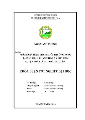 Luận văn thạc sĩ đánh giá hiện trạng sử lý nước thải tại mỏ than khánh hòa xã sơn cẩm huyện phú lương thái nguyên