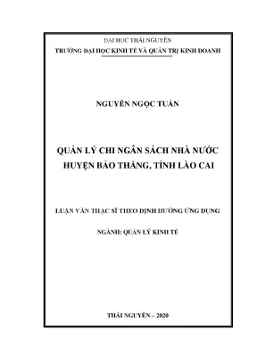 Luận văn thạc sĩ quản lý chi ngân sách nhà nước huyện bảo thắng tỉnh lào cai