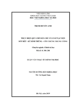 Luận văn thạc sĩ thực hiện quy chế dân chủ ở cơ sở tại viện sốt rét ký sinh trùng côn trùng trung ương
