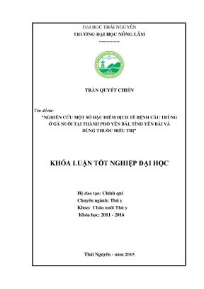 Luận văn thạc sĩ nghiên cứu một số đặc điểm dịch tễ bệnh cầu trùng ở gà nuôi tại thành phố yên bái tỉnh yên bái và dùng thuốc điều trị