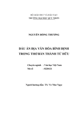 Luận văn thạc sĩ dấu ấn địa văn hóa bình định trong thơ bàn thành tứ hữu