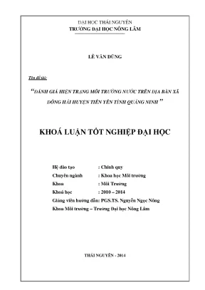 Luận văn thạc sĩ đánh giá hiện trạng môi trường nước trên địa bàn xã đông hải huyện tiên yên tỉnh quảng ninh