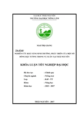 Luận văn nghiên cứu khả năng sinh trưởng phát triển của một số dòng đậu tương vụ xuân tại thái nguyên