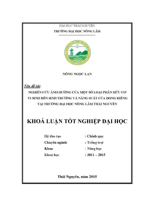 Luận văn thạc sĩ nghiên cứu ảnh hưởng của một số loại phân hữu cơ vi sinh đến sinh trưởng và năng suất của dong riềng tại trường đại học nông lâm thái nguyên