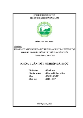 Luận văn khảo sát và hoàn thiện quy trình sản xuất lạp xưởng tại công ty cổ phần giống và thức ăn chăn nuôi cao bằng cabaco