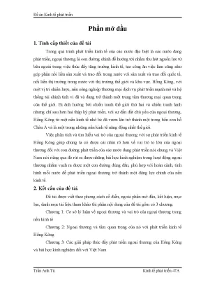 Luận văn tốt nghiệp giải pháp thúc đẩy phát triển ngoại thương của hồng kông và bài học kinh nghiệm đối với việt nam