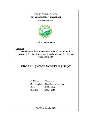 Luận văn thạc sĩ nghiên cứu ảnh hưởng của một số trạng thái thảm thực vật đến tính chất đất tại huyện bắc sơn tỉnh lạng sơn