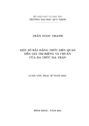 Luận văn thạc sĩ một số bất đẳng thức liên quan đến giá trị riêng và chuẩn của đa thức ma trận
