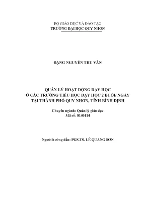 Luận văn thạc sĩ quản lý hoạt động dạy học ở các trường tiểu học dạy học 2 buổi ngày tại thành phố quy nhơn tỉnh bình định