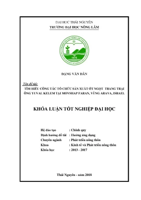 Luận văn tìm hiểu công tác tổ chức sản xuất ớt ngọt trang trại ông yuval kelem tại movshap faran vùng arava israel