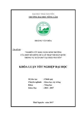Luận văn nghiên cứu khả năng sinh trưởng của một số giống dưa lê nhập nội hàn quốc trong vụ xuân 2017 tại thái nguyên