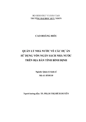 Luận văn thạc sĩ quản lý nhà nước về các dự án sử dụng vốn ngân sách nhà nước trên địa bàn tỉnh bình định