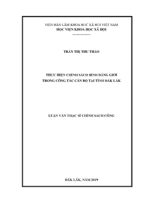 Luận văn thạc sĩ thực hiện chính sách bình đẳng giới trong công tác cán bộ tại tỉnh đắk lắk