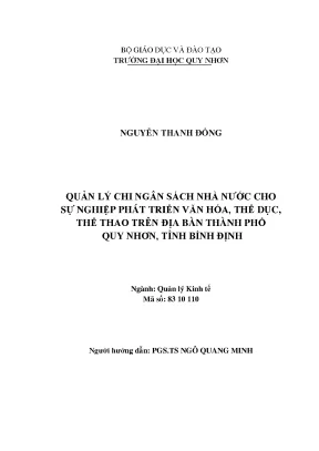 Luận văn thạc sĩ quản lý chi ngân sách nhà nước cho sự nghiệp phát triển văn hóa thể dục thể thao trên địa bàn thành phố quy nhơn tỉnh bình định
