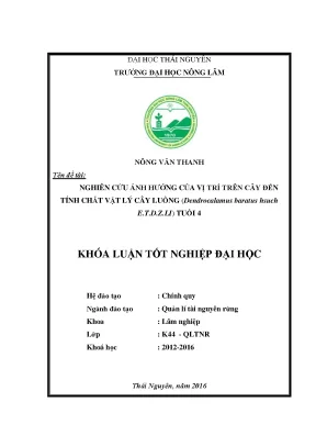 Luận văn thạc sĩ nghiên cứu ảnh hưởng cuả vị trí trên cây đến tính chất vật lý cây luồng dendrocalamus baratus hsuch et d z li tuổi 4