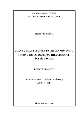 Luận văn thạc sĩ quản lý hoạt động của tổ chuyên môn ở các trường trung học cơ sở thị xã bến cát tỉnh bình dương
