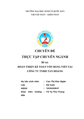 Luận văn thạc sĩ hoàn thiện kế toán vốn bằng tiền tại công ty tnhh tần hoàng