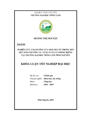 Luận văn thạc sĩ nghiên cứu ảnh hưởng của một số cây trồng xen đến sinh trưởng và năng suất của dong riềng tại trường đại học nông lâm thái nguyên