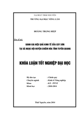 Luận văn thạc sĩ đánh giá hiệu quả kinh tế của cây sơn tại xã ngọc hội huyện chiêm hóa tỉnh tuyên quang