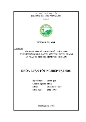 Luận văn thạc sĩ xác định một số vi khuẩn gây viêm phổi ở huyện sơn dương và yên sơn tỉnh tuyên quang và phác đồ điều trị viêm phổi cho lợn