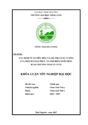 Luận văn xác định tỷ lệ tiêu hóa và giá trị năng lượng của một số loại thức ăn phổ biến nuôi trâu bằng phương pháp in vivo