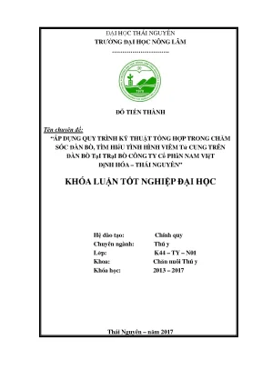 Luận văn áp dụng quy trình kỹ thuật tổng hợp trong chăm sóc đàn bò tìm hiểu tình hình viêm tử cung trên đàn bò tại trại bò công ty cổ phần nam việt