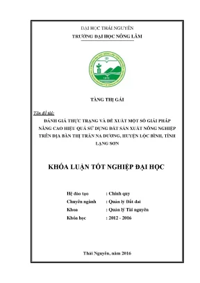 Luận văn thạc sĩ đánh giá thực trạng và đề xuất một số giải pháp nâng cao hiệu quả sử dụng đất sản xuất nông nghiệp trên địa bàn thị trấn na dương huyện lộc bình